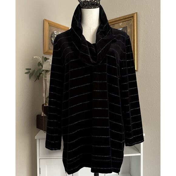 Talbots Women's Sweater Striped Velour Metallic Long Sleeve Sz L Cowl Neck - Picture 3 of 16